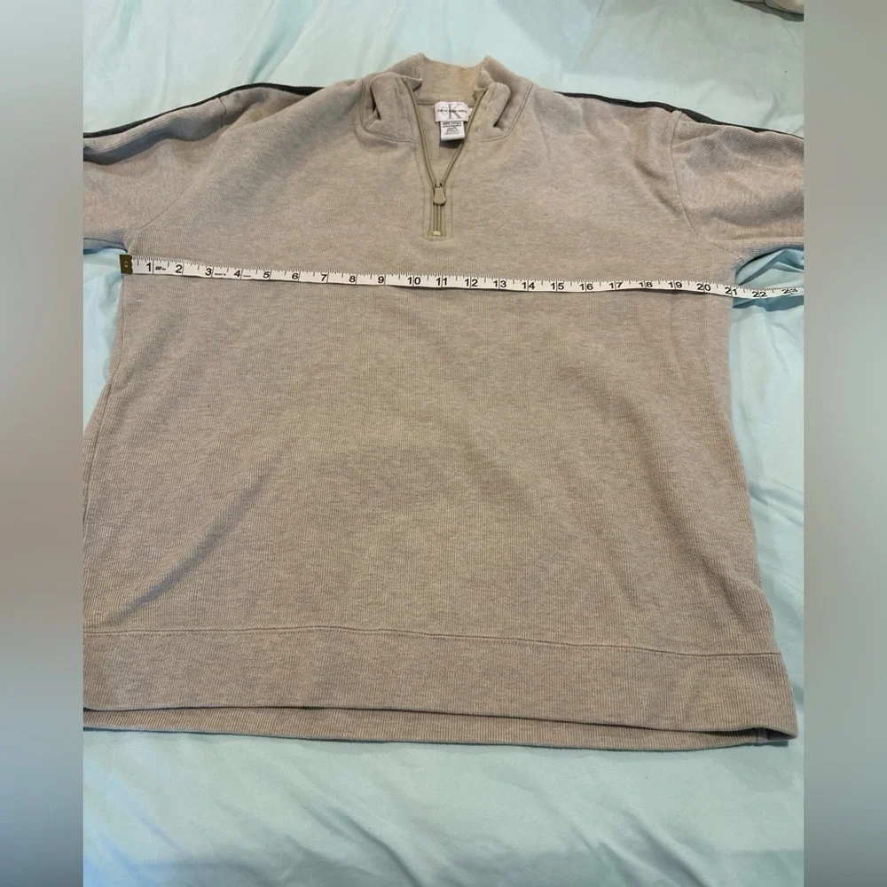 Vintage 90s Calvin Klein Mens Sz: M 100% Cotton Ribbed 1/4 Zip Tan Sweater.
